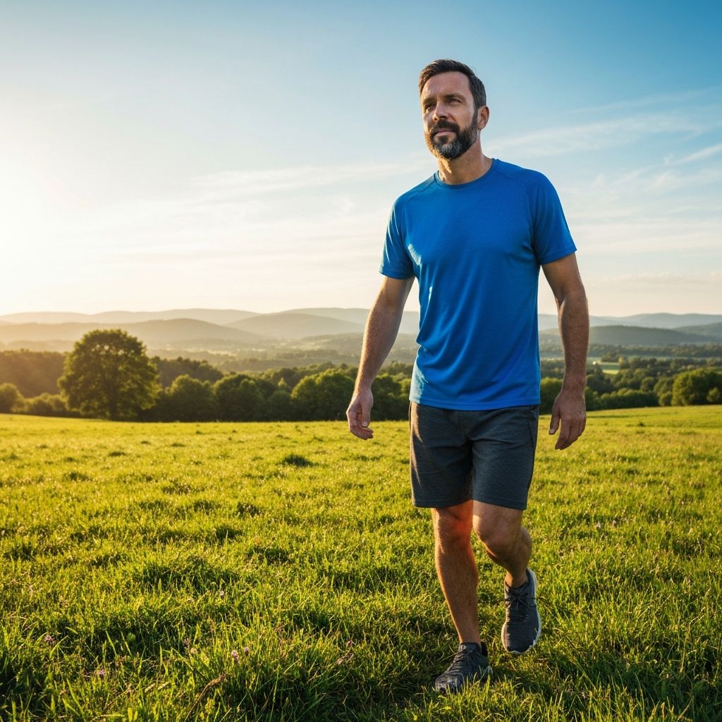 Active man 40+ morning walk